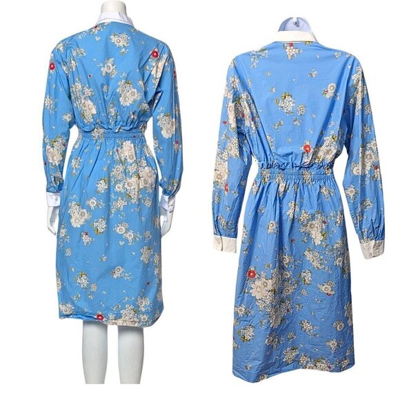 NO. 21 Floral Blue Fantasia Base Midi Dress 100% Cotton Long Sleeve Size 36 XS - Picture 12 of 12